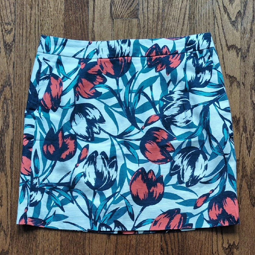 J. Crew Floral Mini Skirt in Coral Red and Blue